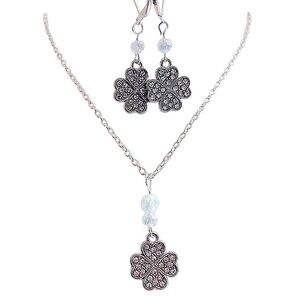 925 and silver plated lucky four leaf clover necklace and earring set
